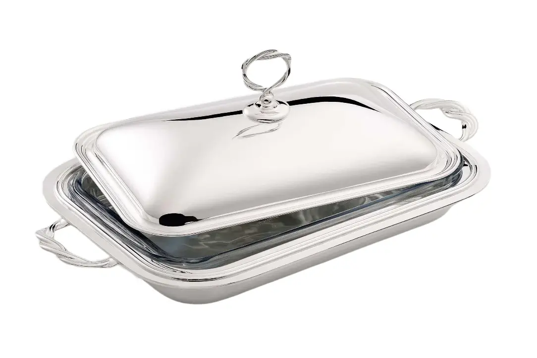 Silver Rectangular Vegetable Serving Dish | Configuration: With Lid