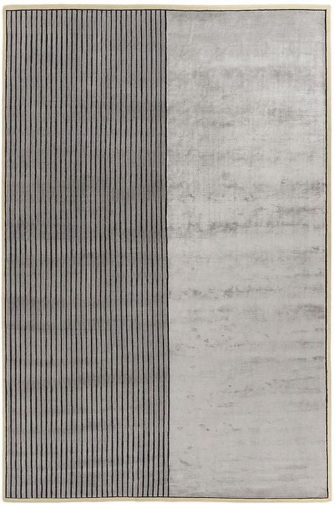 Hand Knotted Grey Striped Wool & Viscose Rug