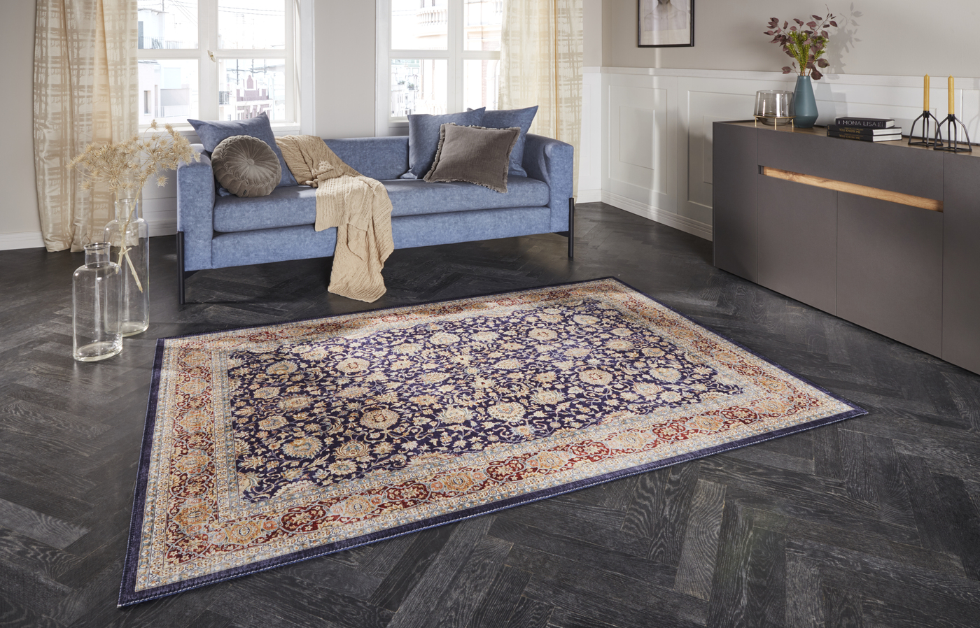 Keshan Maschad  In Oriental-optic Navy Rug
