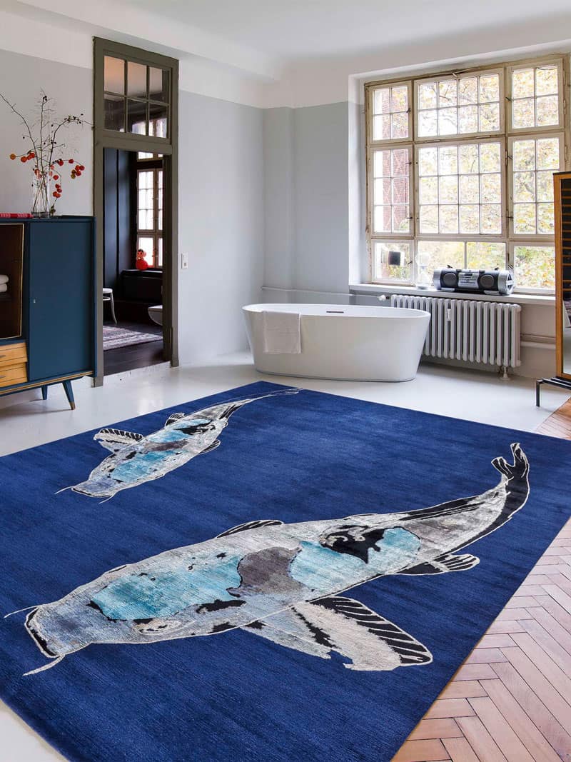 Fish Blue Luxury Hand-Knotted Rug