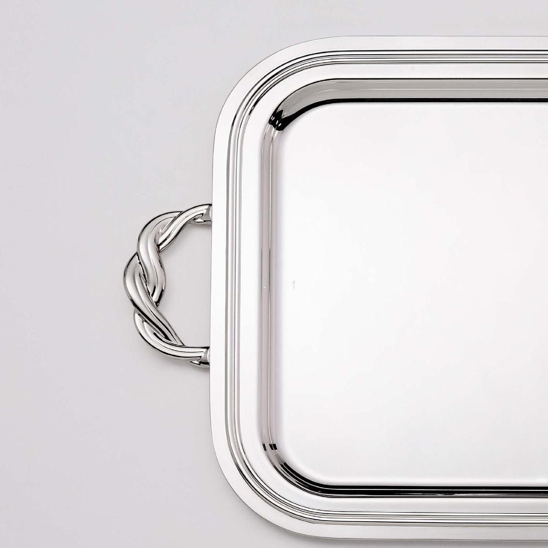 Rectangular Silver Serving Tray with Handles