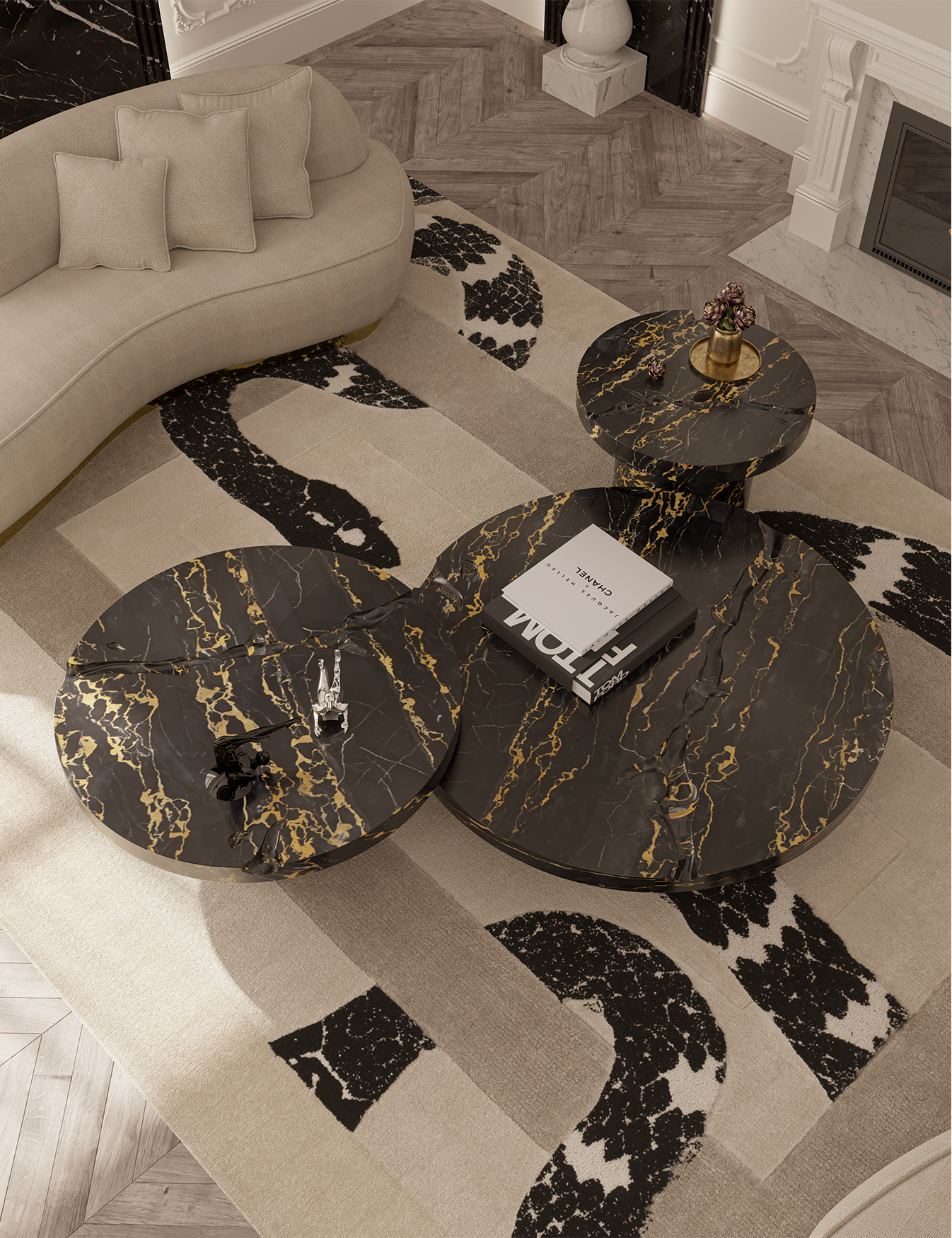 Dominion Portoro Marble 3-Piece Center Table Set