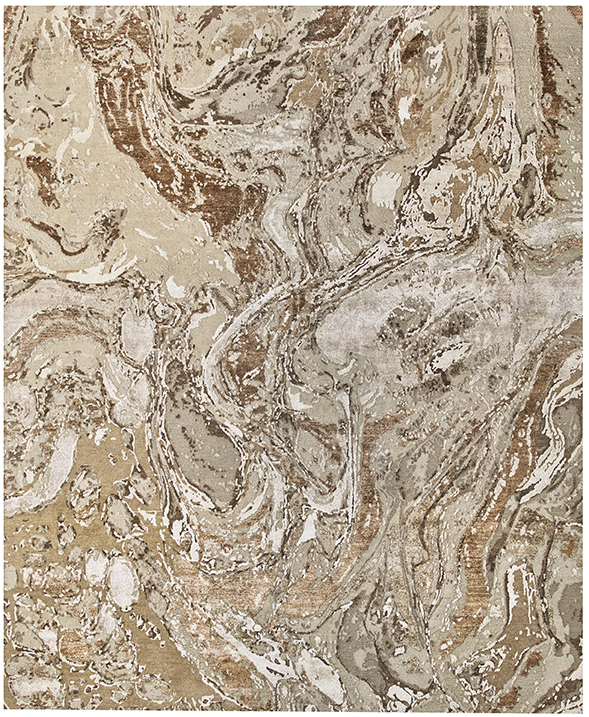 Abstract Handknotted Designer Beige / Brown Rug