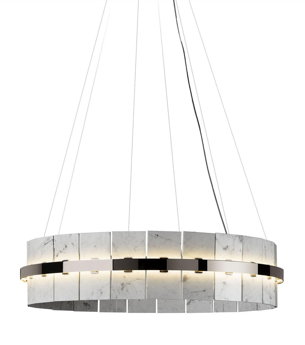 Round Chandelier with Carrara Marble Tiles