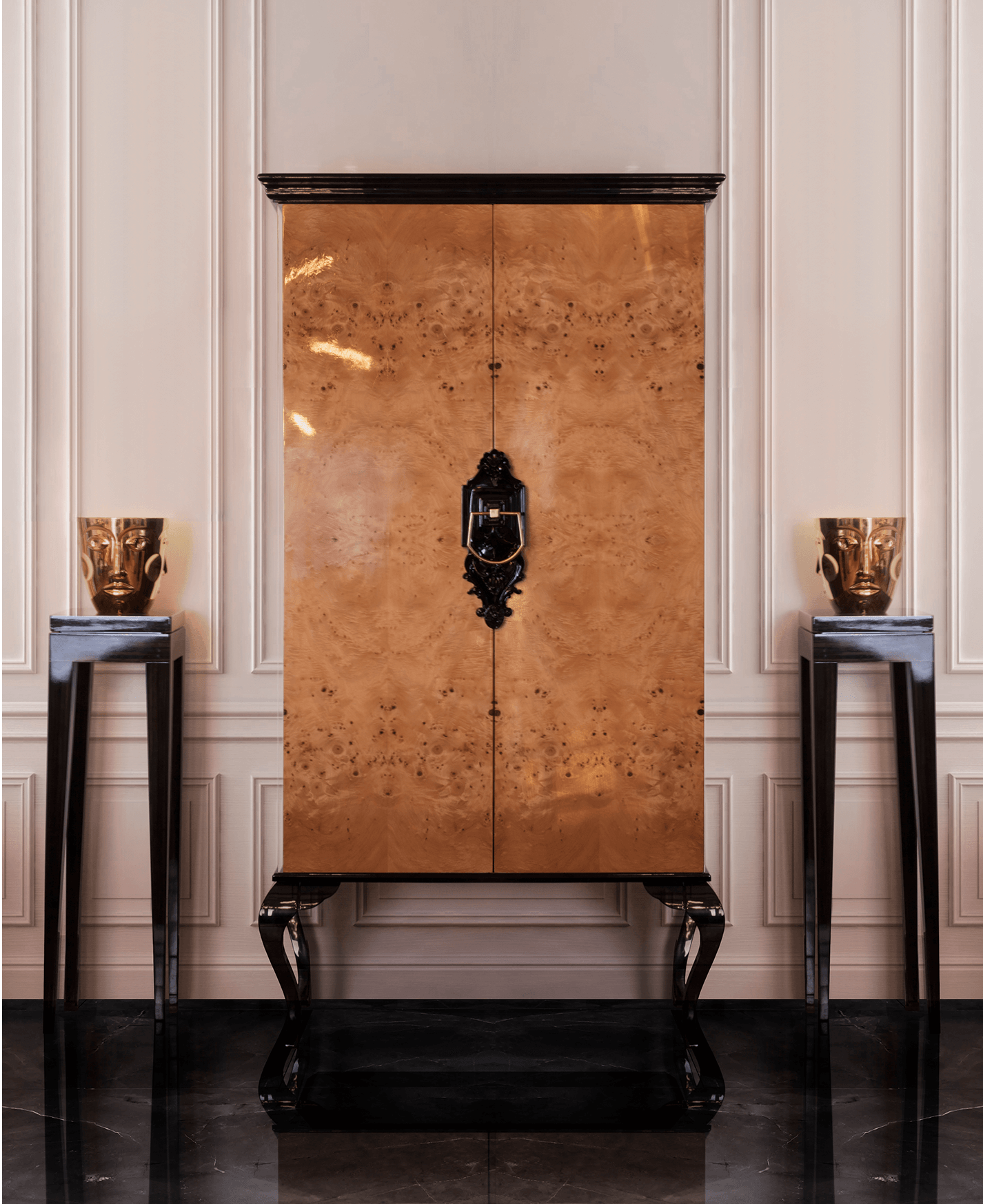 Louvre Poplar Wood Display Cabinet