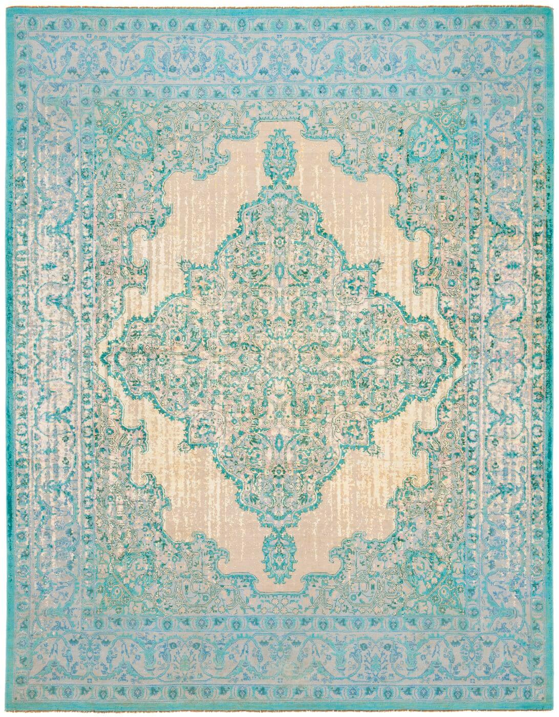 Tabriz Fashion Double Vendetta Aqua Pink Rug