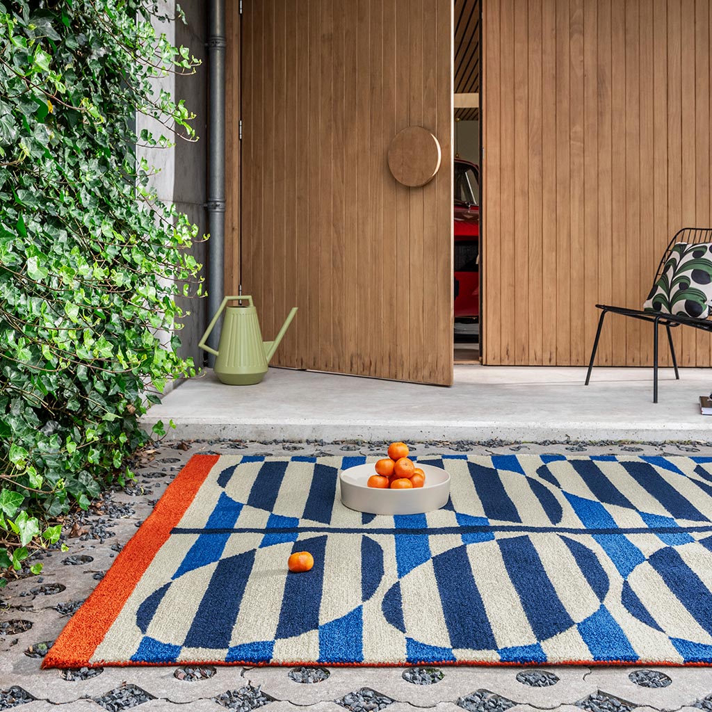 Stripy Stem Azure Outdoor Rug