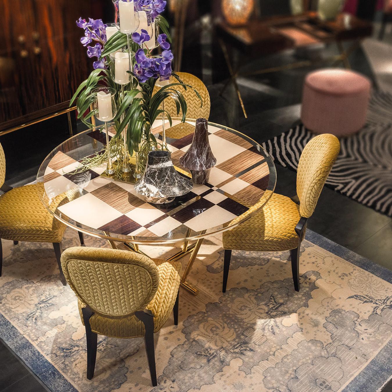 Piet Round Dining Table with Glass Top