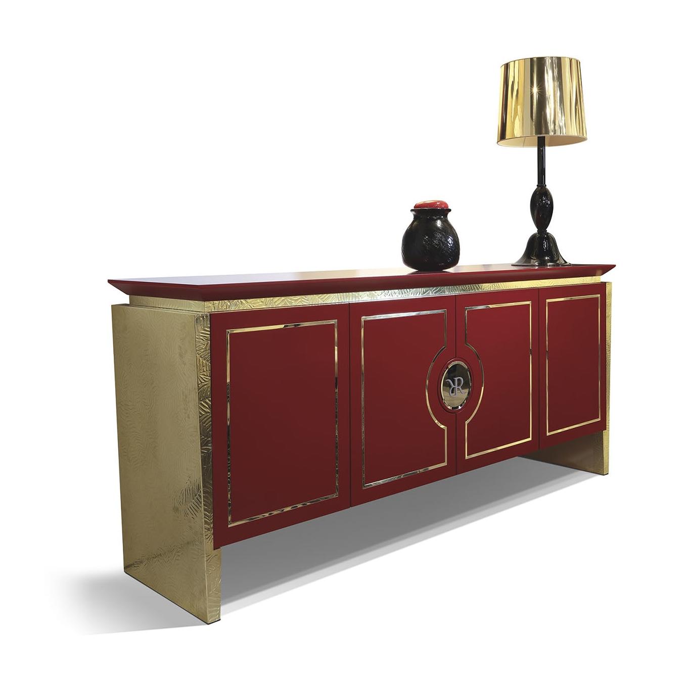 Coral Finish Four-Door Sideboard