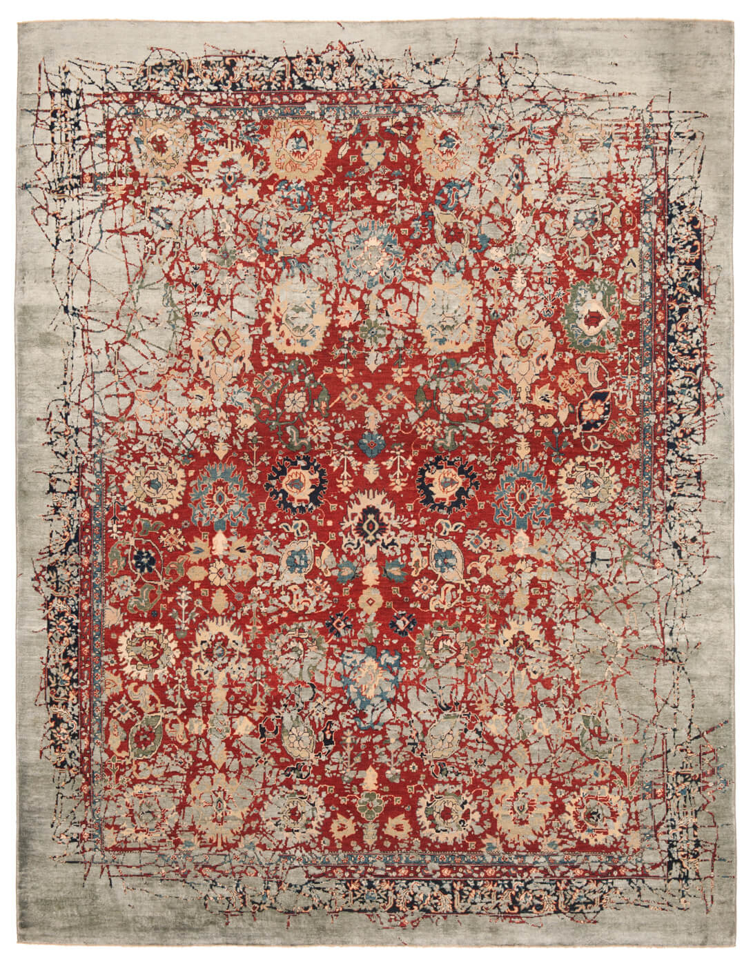 Bidjar Highgate Pleasure Red Grey Silk Rug