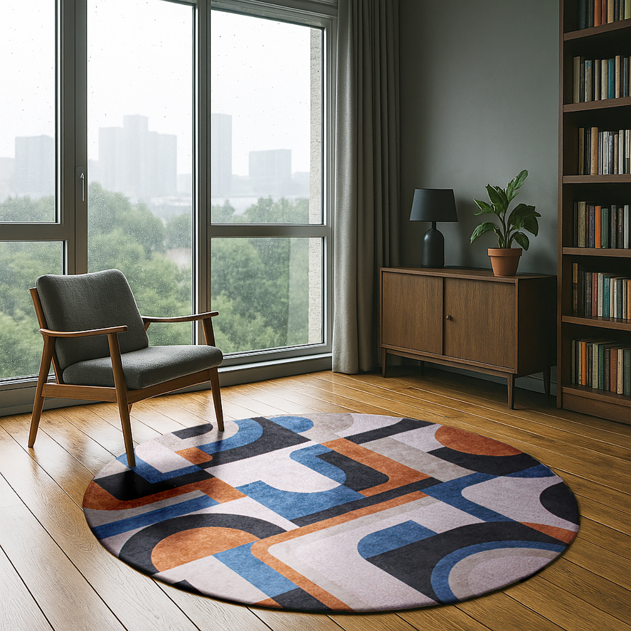 Camel Blue 9196 Round Rug