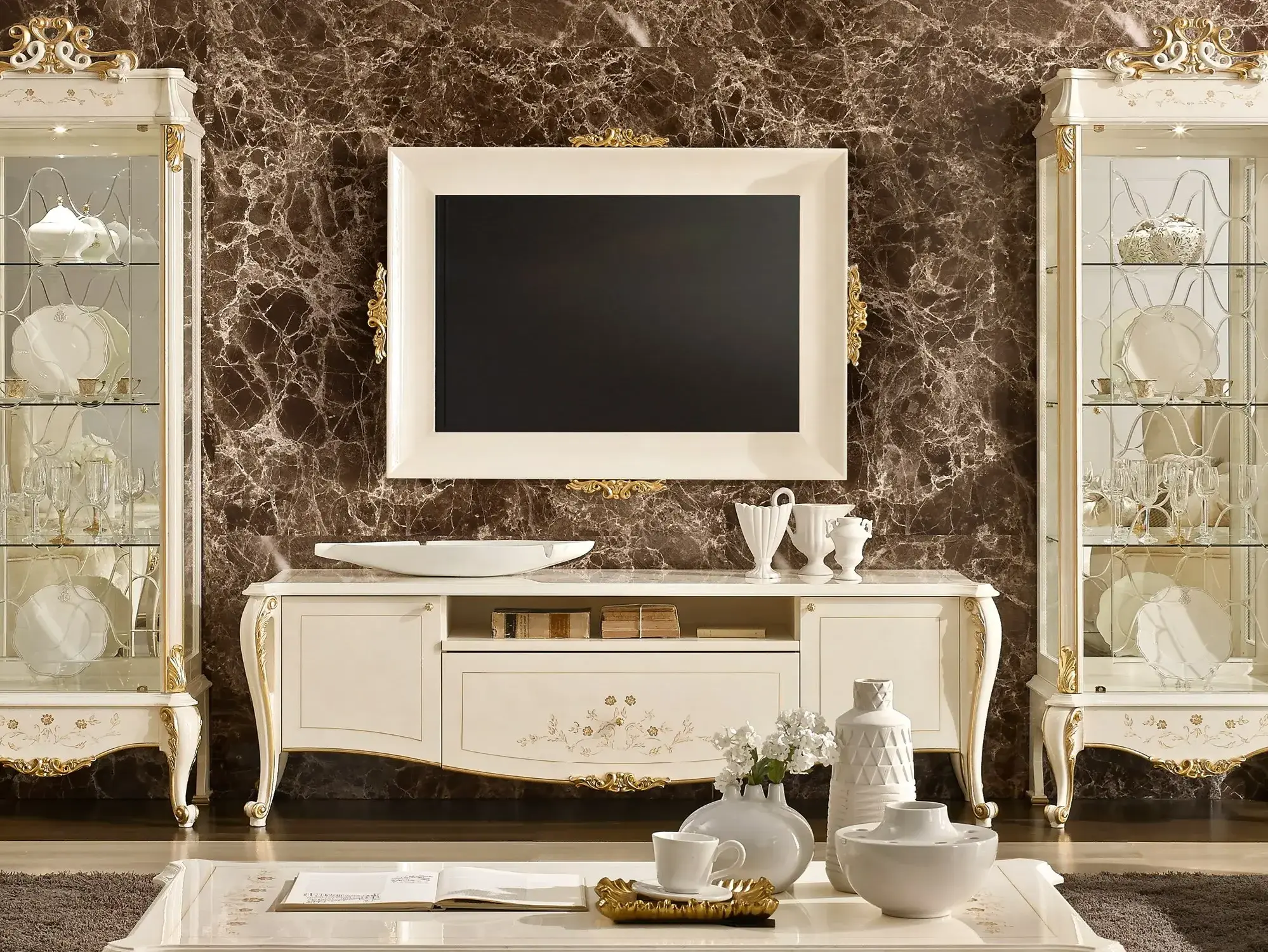 Ivory TV Stand | Configuration: With Frame