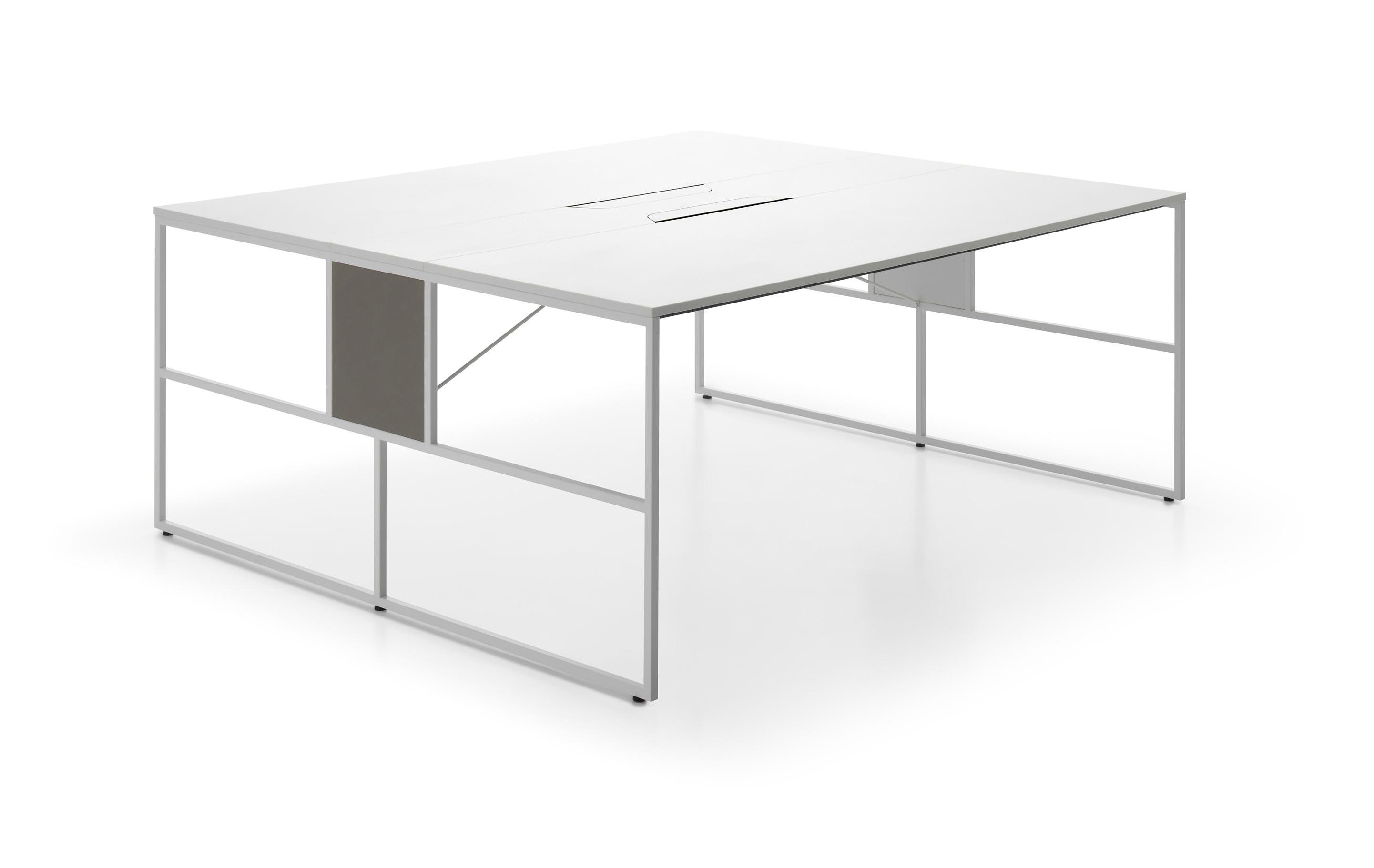 Venti Light Office Two-Users Workstation | Structure: Matt Painted Graphite Grey X054 | Tabletop: Matt Melamine White | Dimensions: Width 180 cm