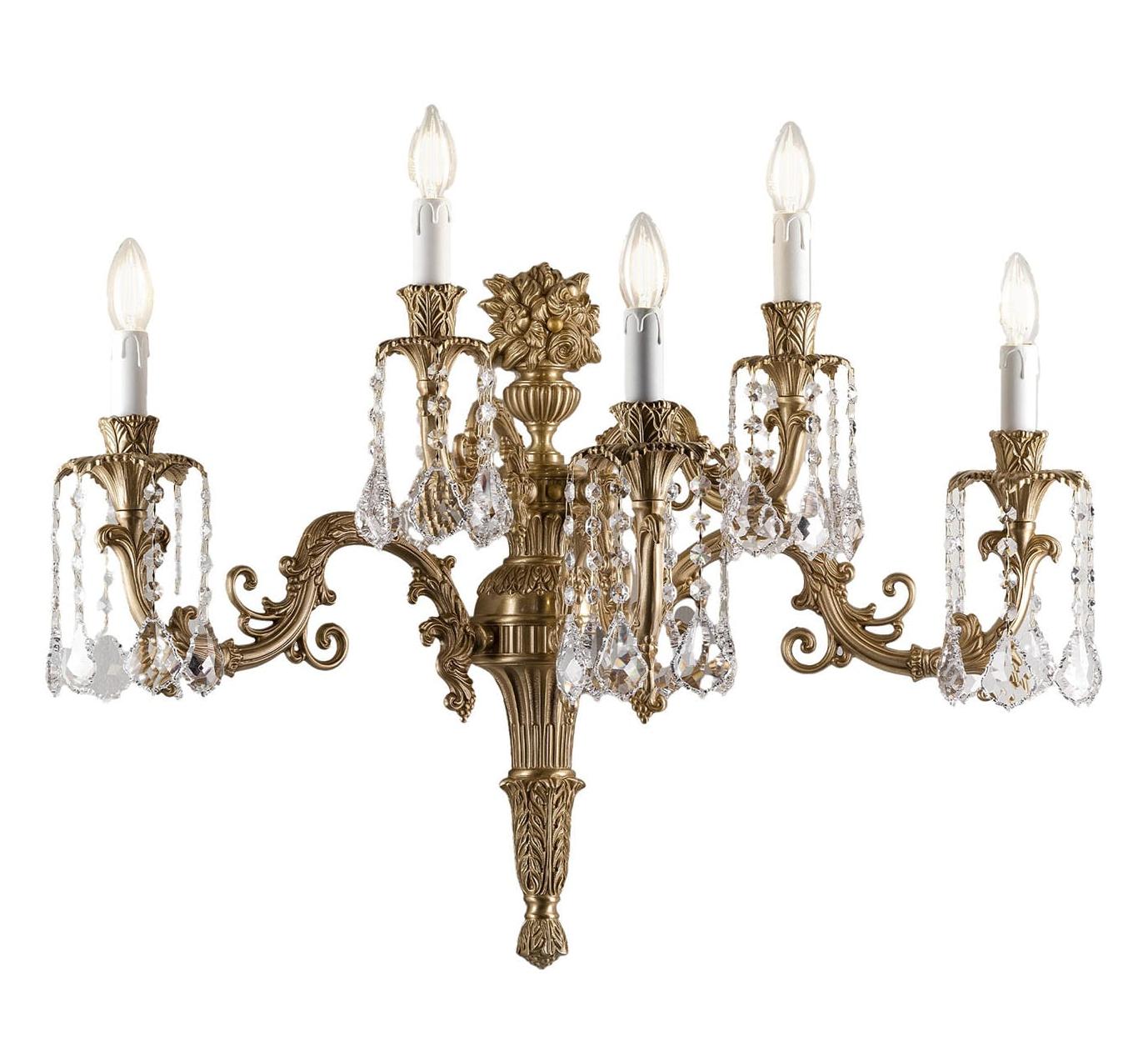 Baroque Brass Wall Lamp with Crystal Pendants