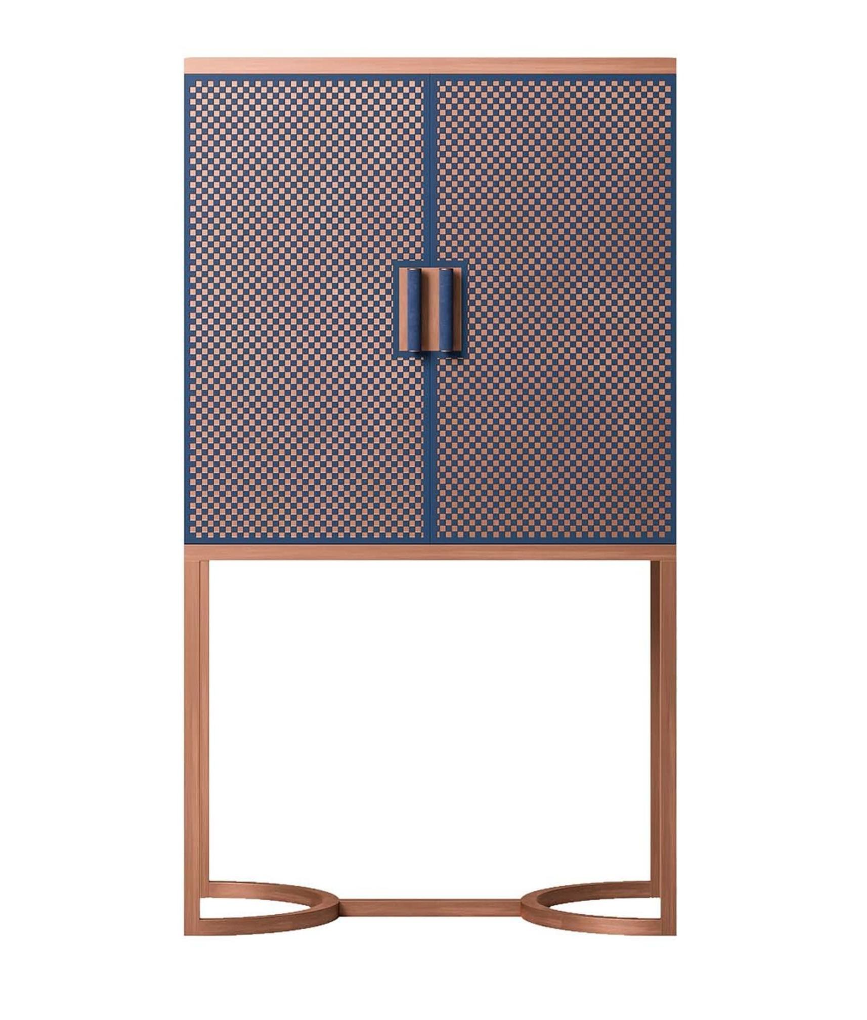 Dual-Tone Blue / Brown Bar Cabinet