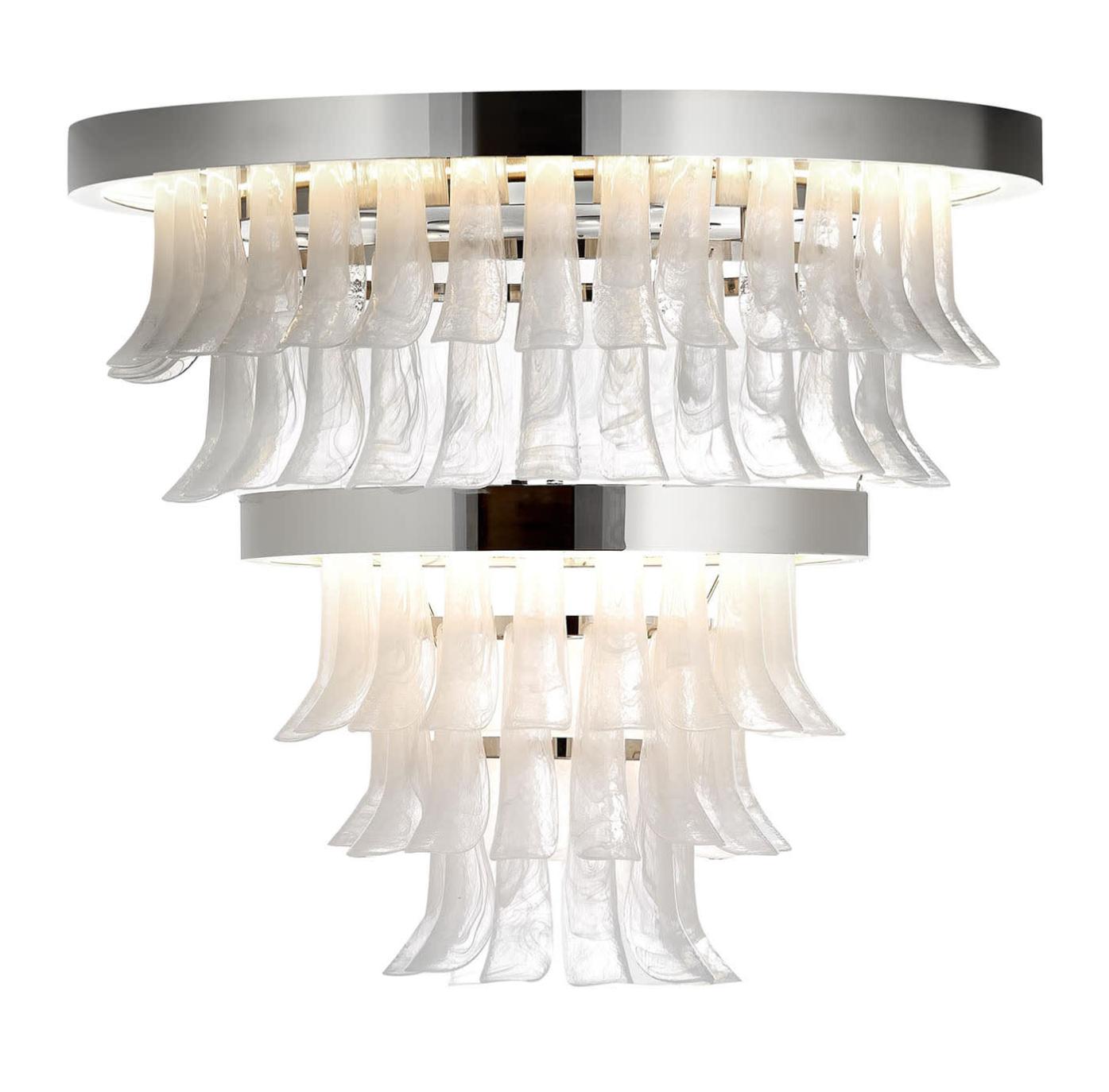 Polished Nickel and Venetian Glass Chandelier