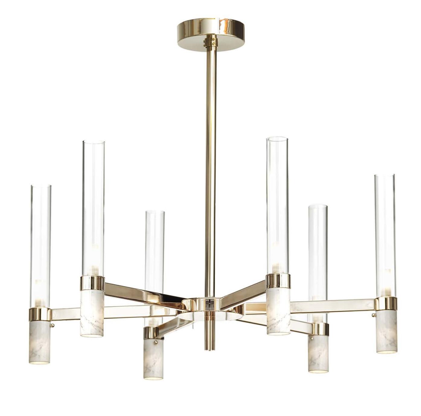 Carrara Marble Chandelier in Gold Finish