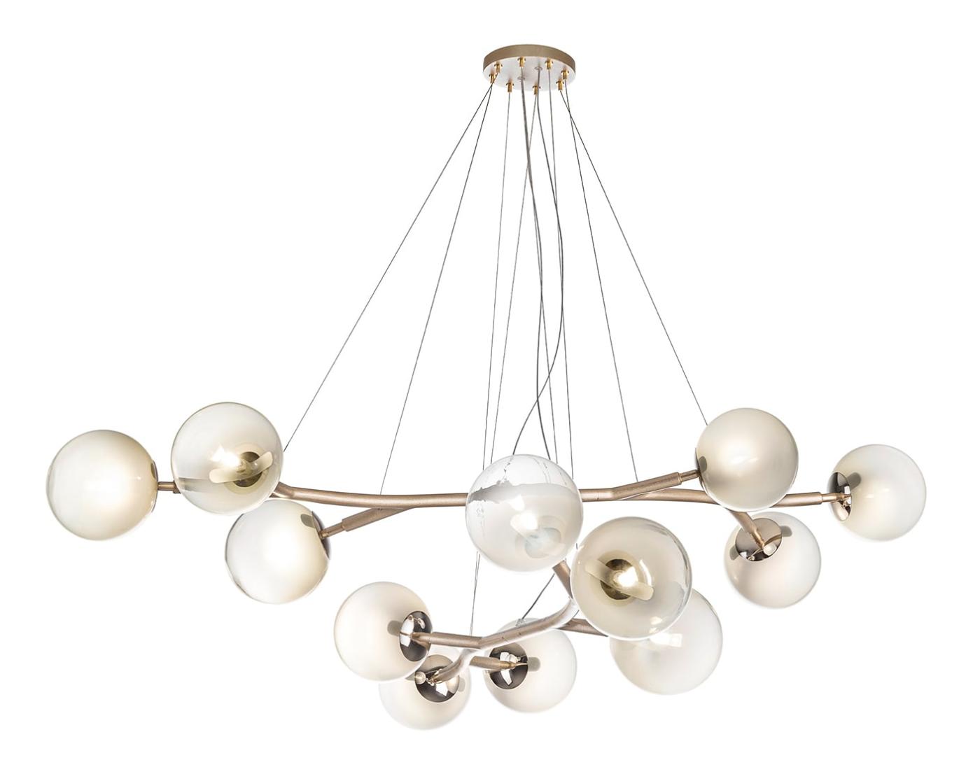 Brass Chandelier with White Glass Spheres