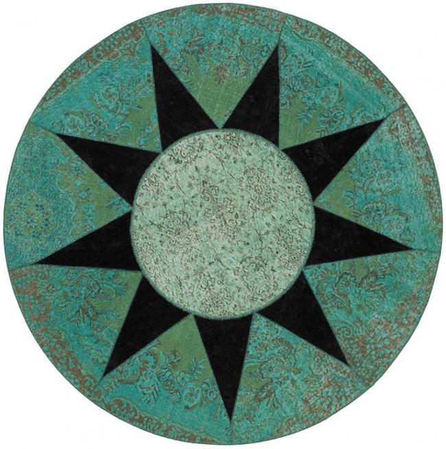 Star Black / Turquoise Round Rug