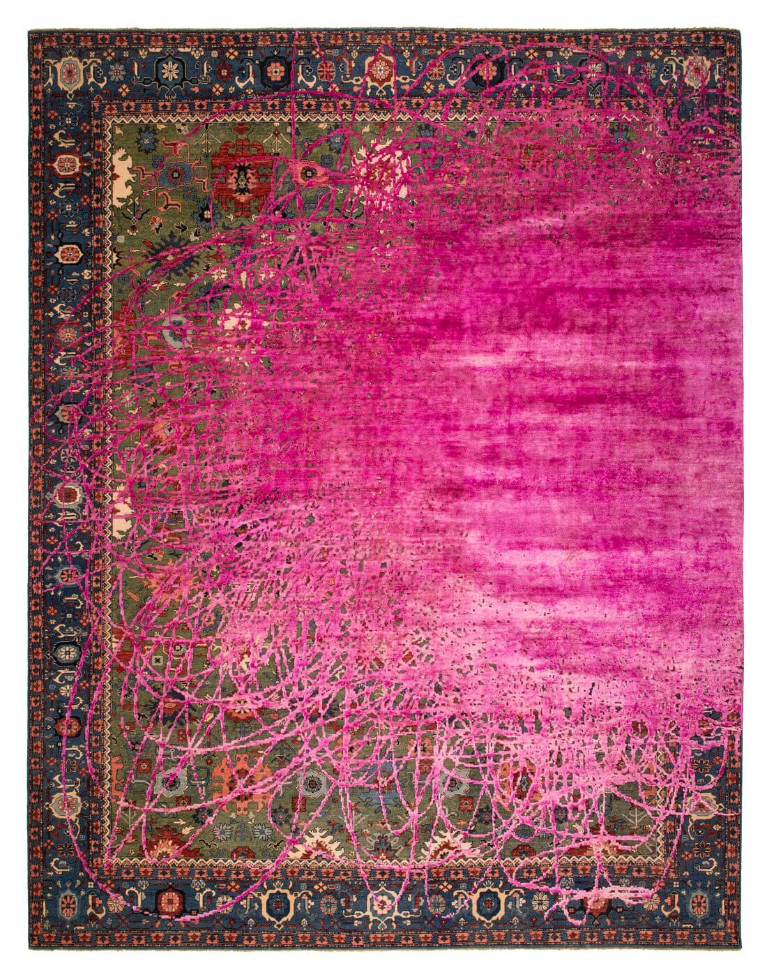 Bidjar Kingscross Buzz Green Neonpink Silk Rug