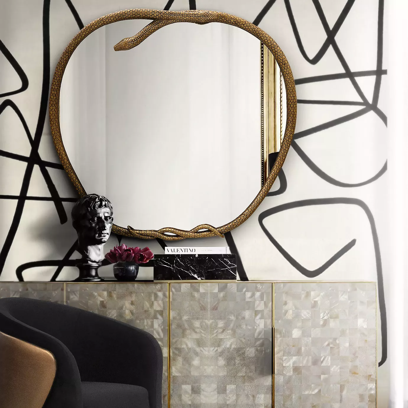 Serpentine Apple-Shaped Wall Mirror