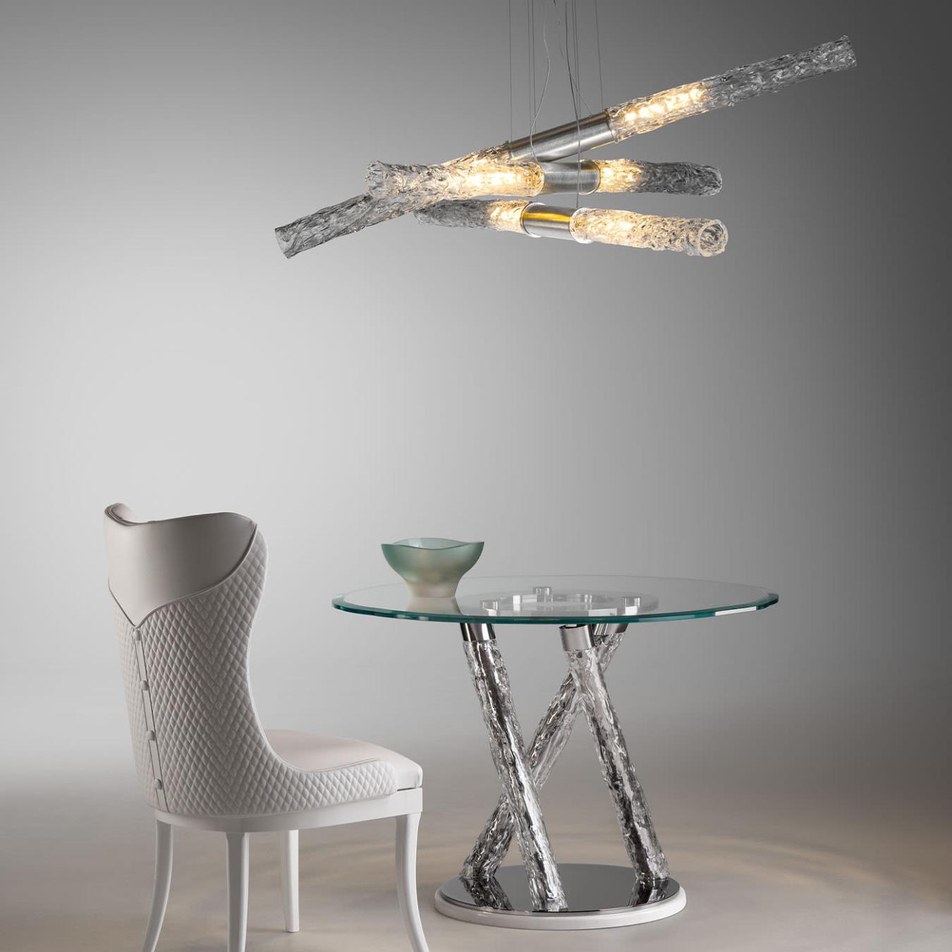 Round Glass Dining Table with Sculptural Base