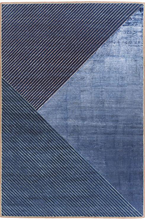Hand Knotted Blue Geometric Wool & Viscose Rug