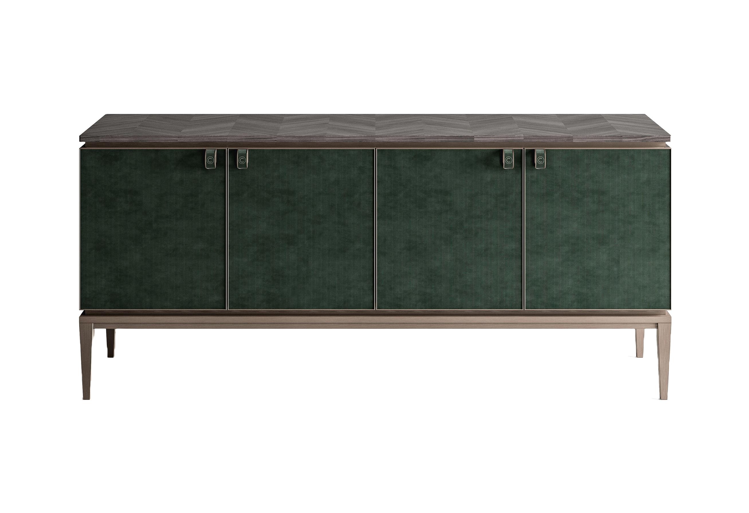 Unique Green / Brown Leather Sideboard