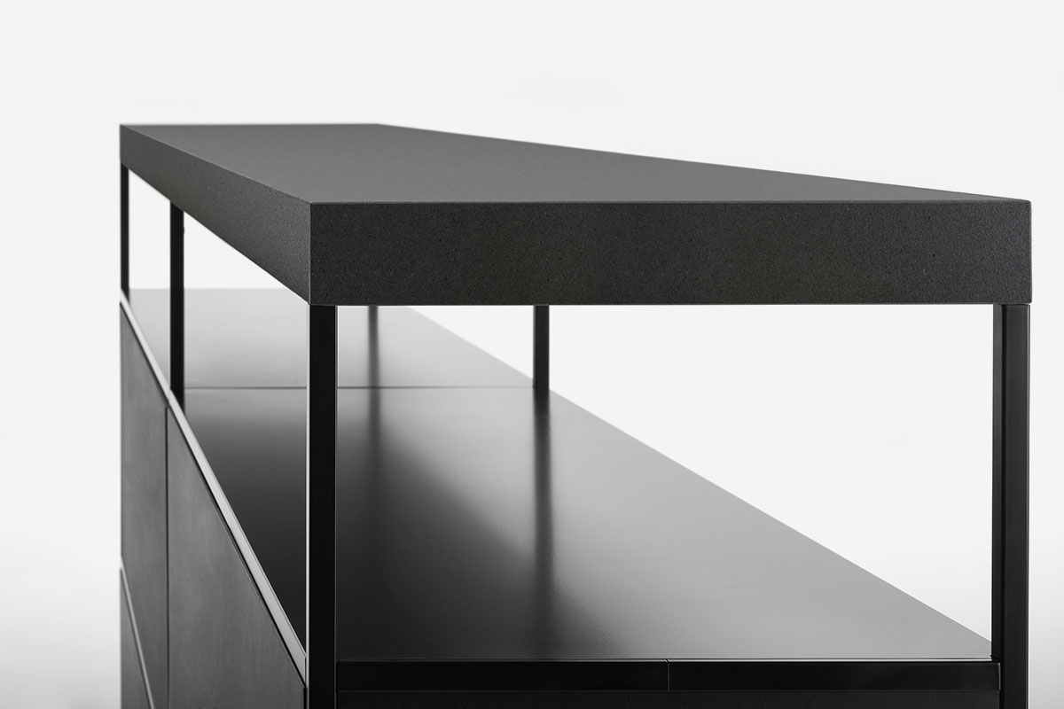 Minima Sideboard | Structure: Matt Painted Shadow Grey | Configuration: SB-1 (Height 64 cm) | Tabletop: Reconstructed Stone X084