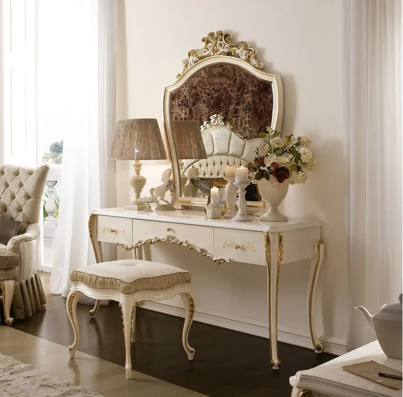 Beige and Gold Classic Stool