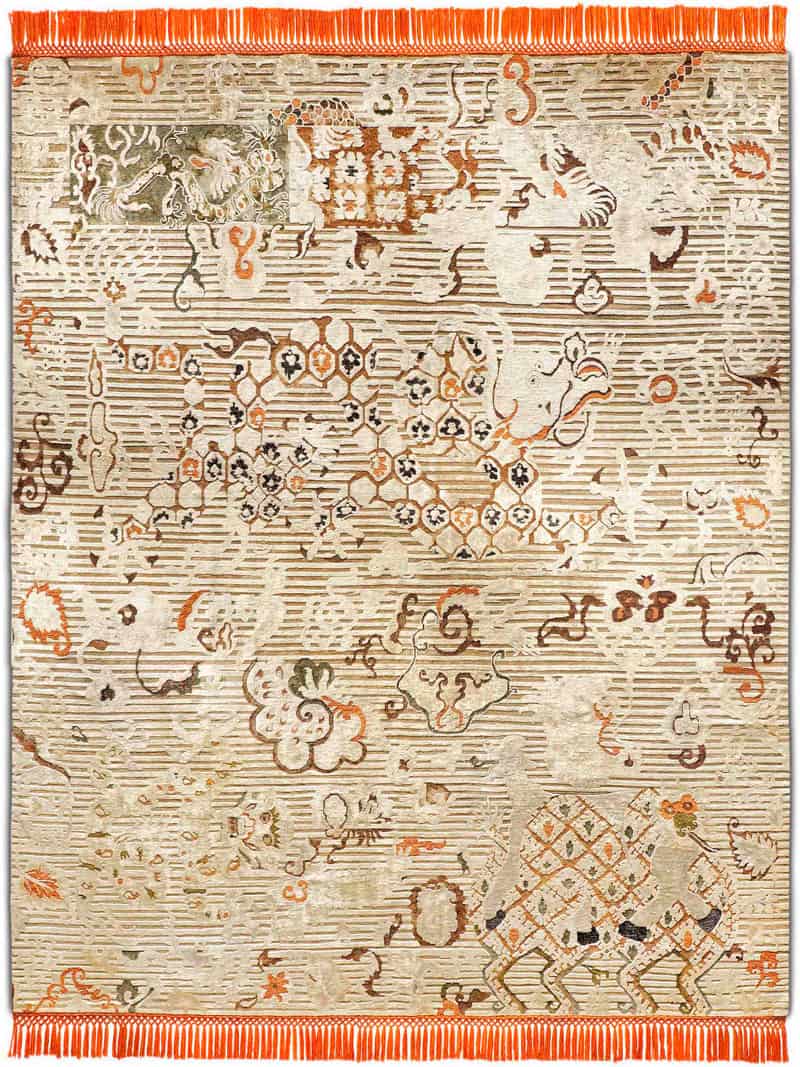 Dragon Orange / Beige Hand-Knotted Rug