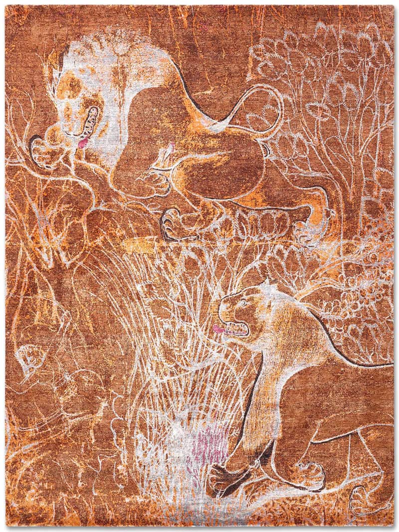 Two Lions Hand-Woven Rug