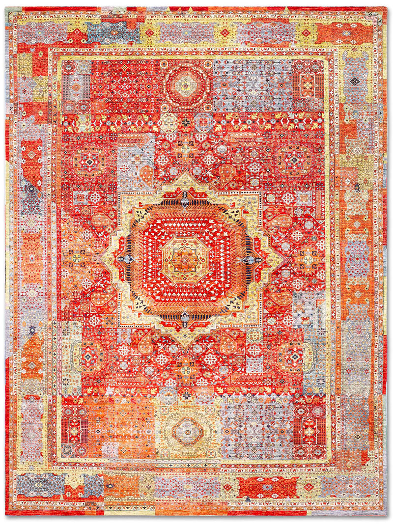 Cosmic Red Hand-Knotted Rug