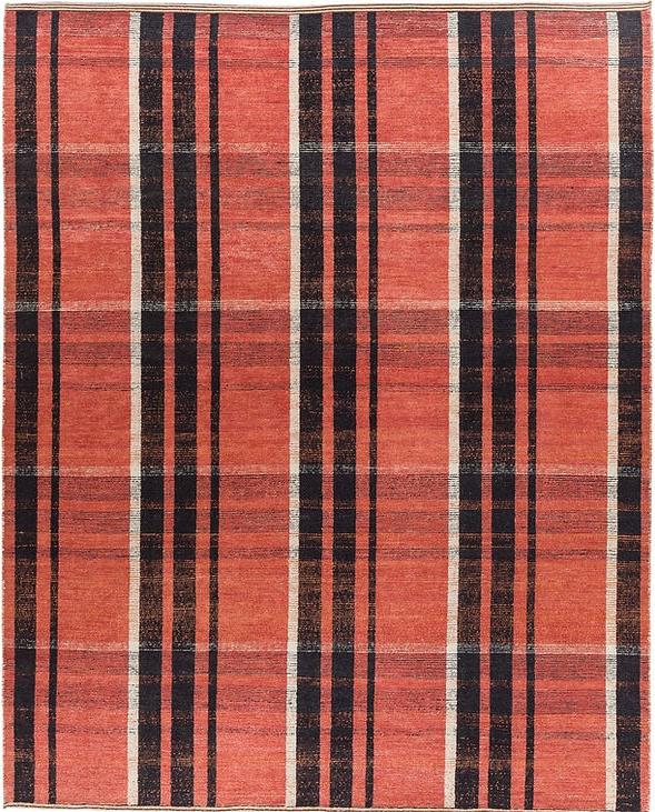 Hand-Knotted Turkish Checkered Red Rug