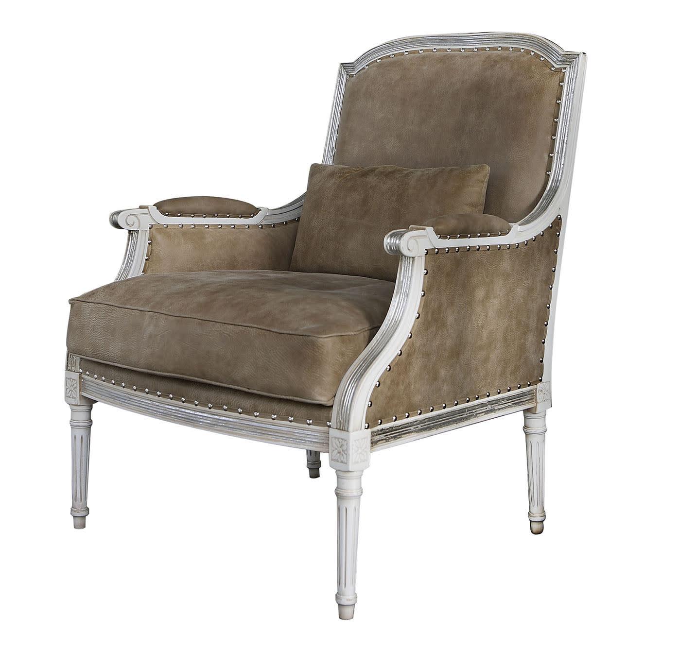 Gray Leather Upholstered Armchair