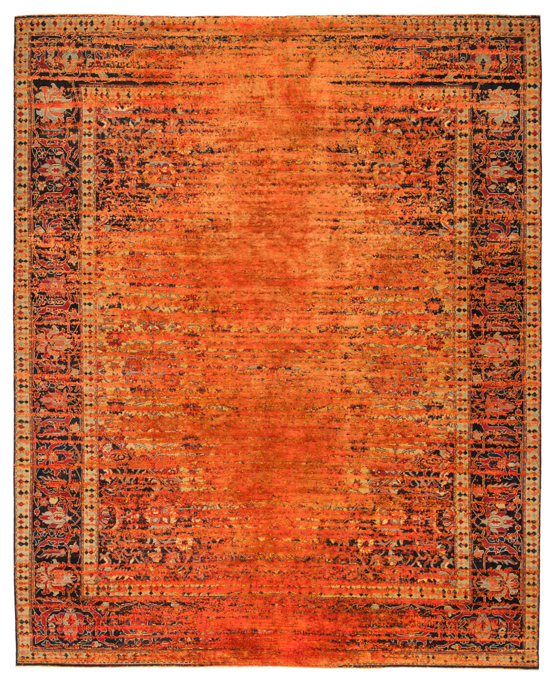 Serapi Queensbury Stomped Reverse Yellow Neonorange Silk Rug