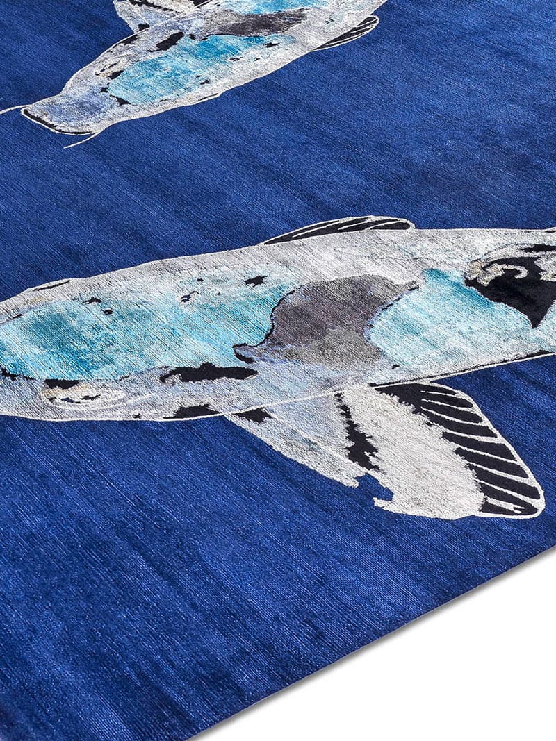 Fish Blue Luxury Hand-Knotted Rug