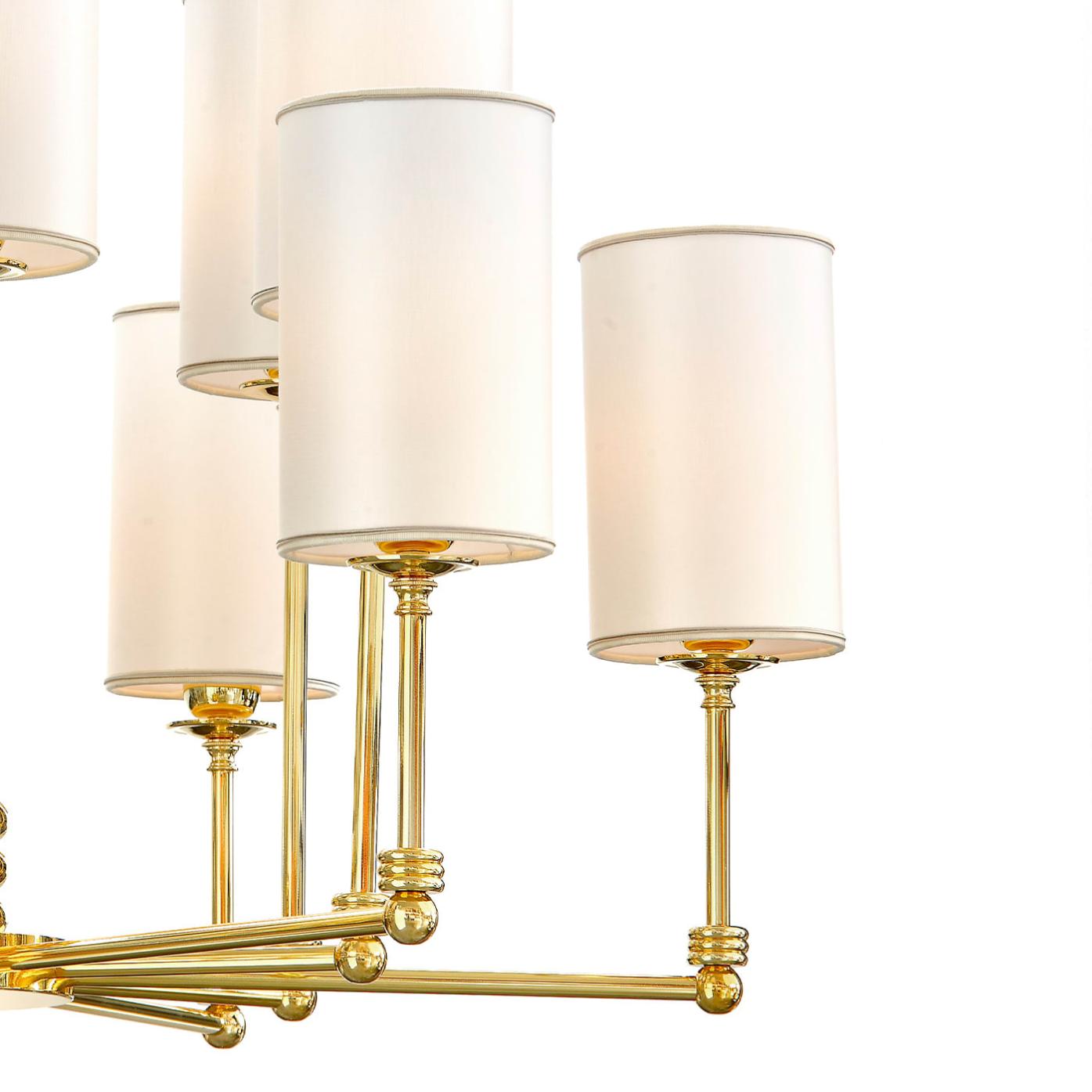 Polished Gold Brass Chandelier with Fabric Shades