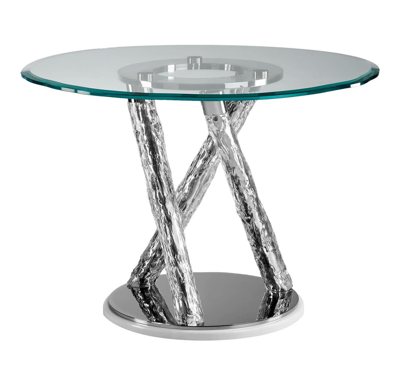 Round Glass Dining Table with Sculptural Base