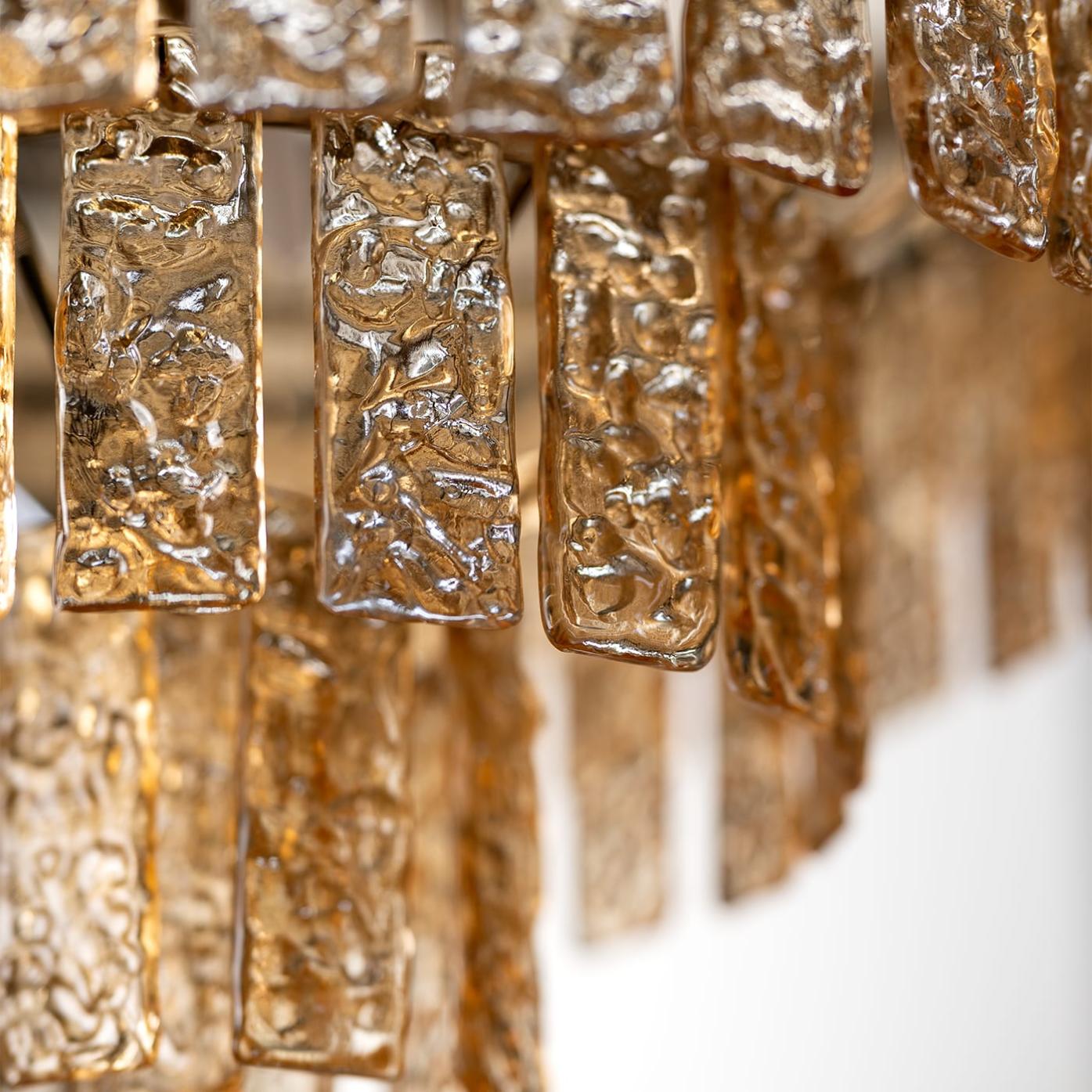 Round Chandelier with Amber Glass and Gold Finish