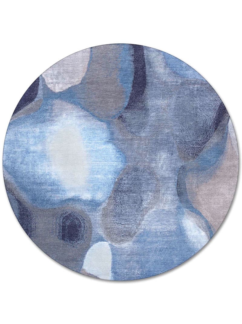 Round Blue Grey Handmade Luxury Rug