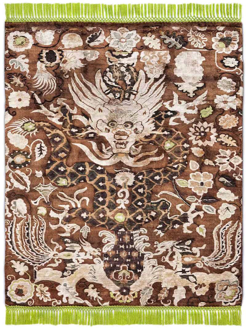 Dragon Green / Beige Hand-Knotted Rug