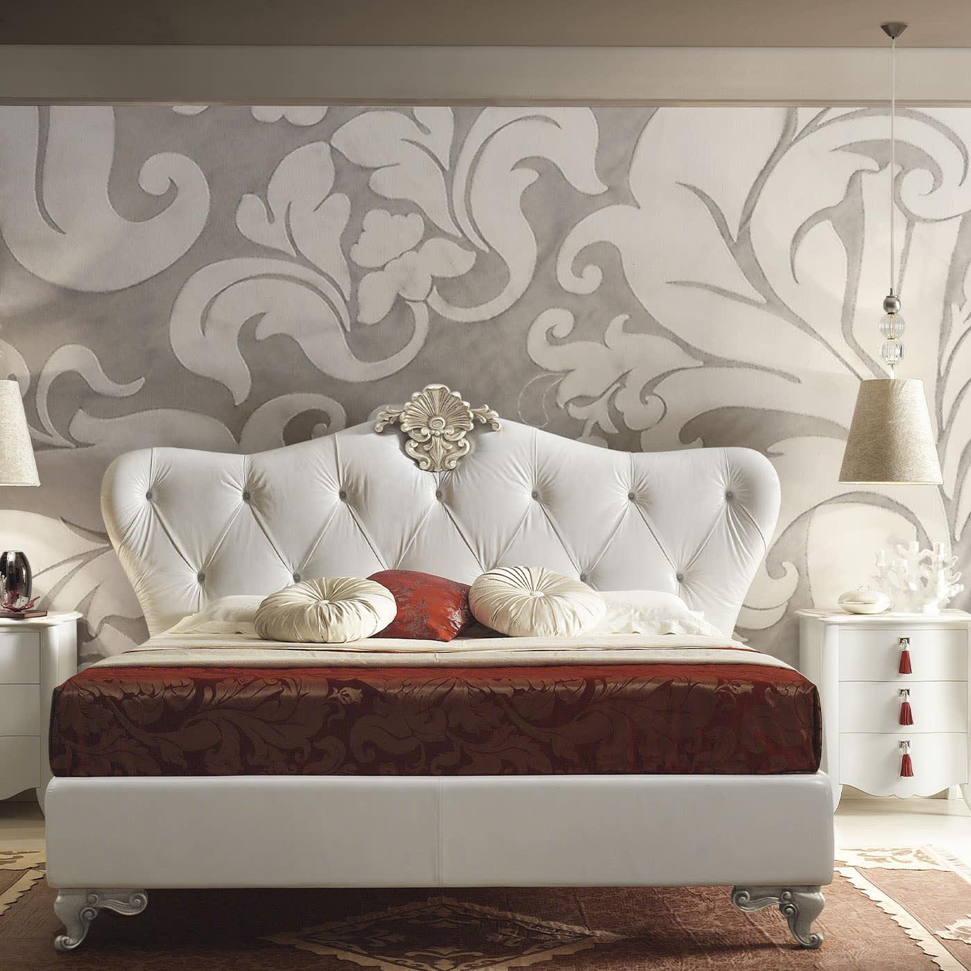 Bed with White Leather Headboard
