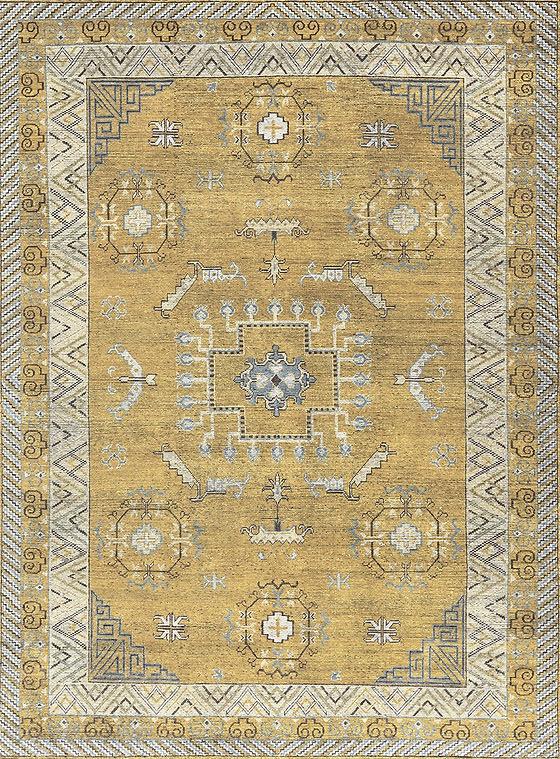 Khotan Hand-Knotted Wool Yellow Rug