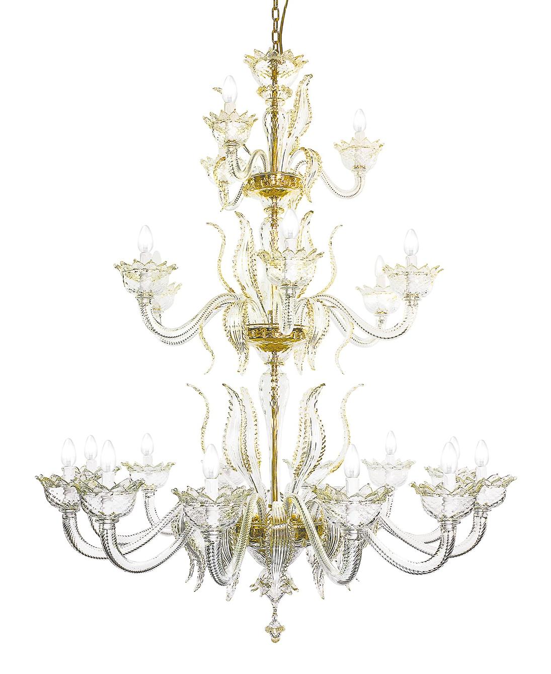 Gold Venetian Glass Multi-Tier Chandelier 21-Light