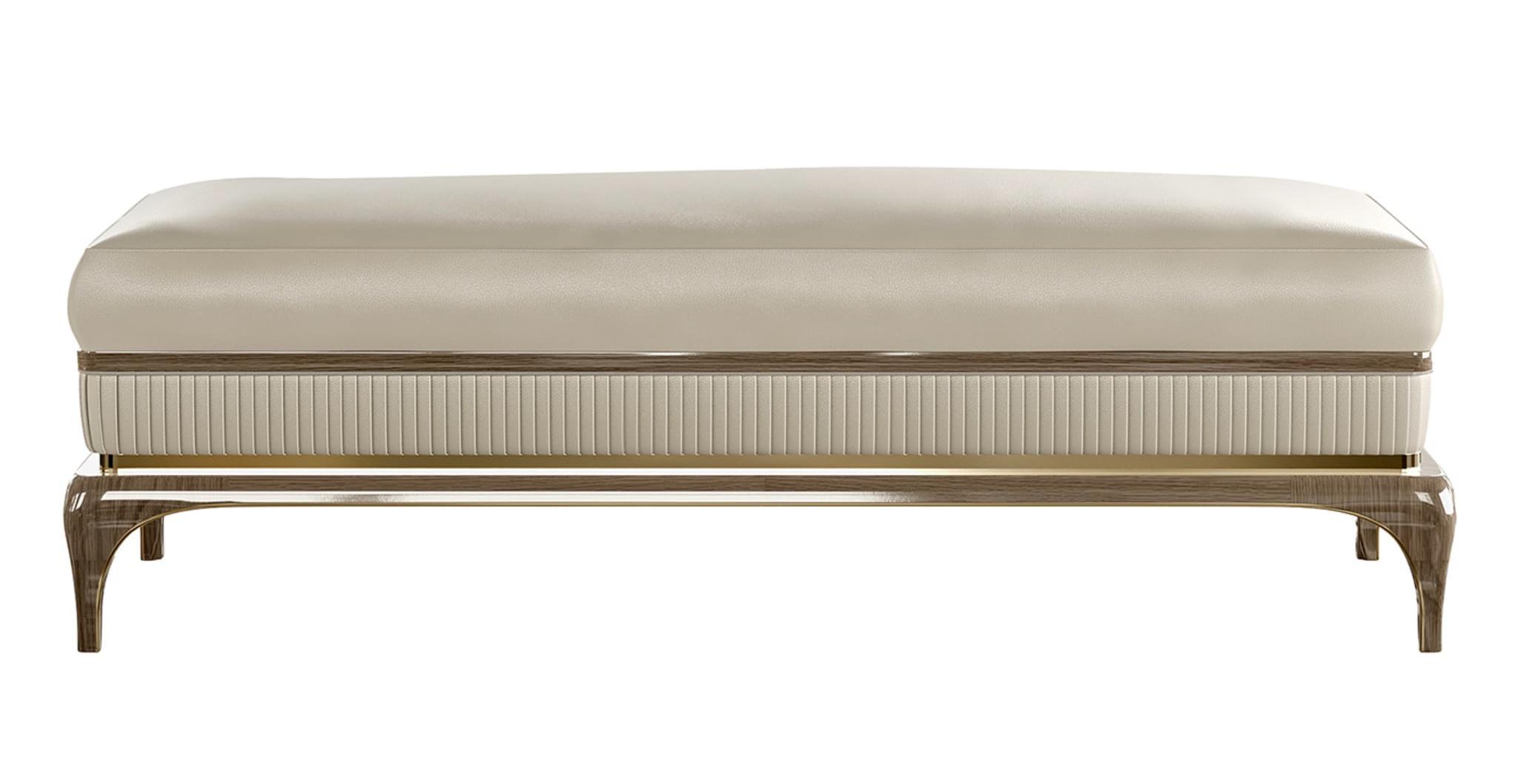 Luxury Beige Leather Bench