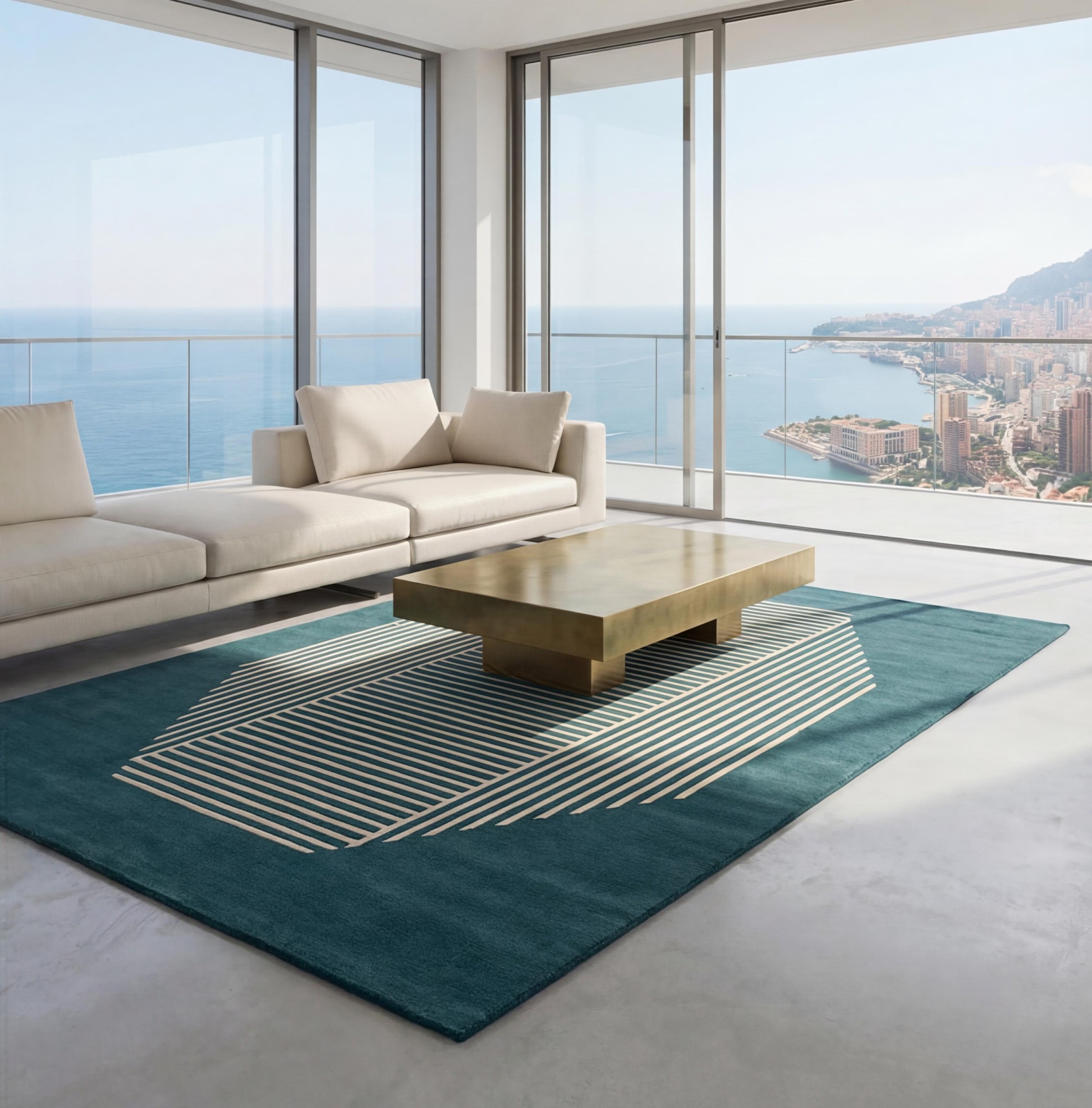 Octagon Lines Teal Rug