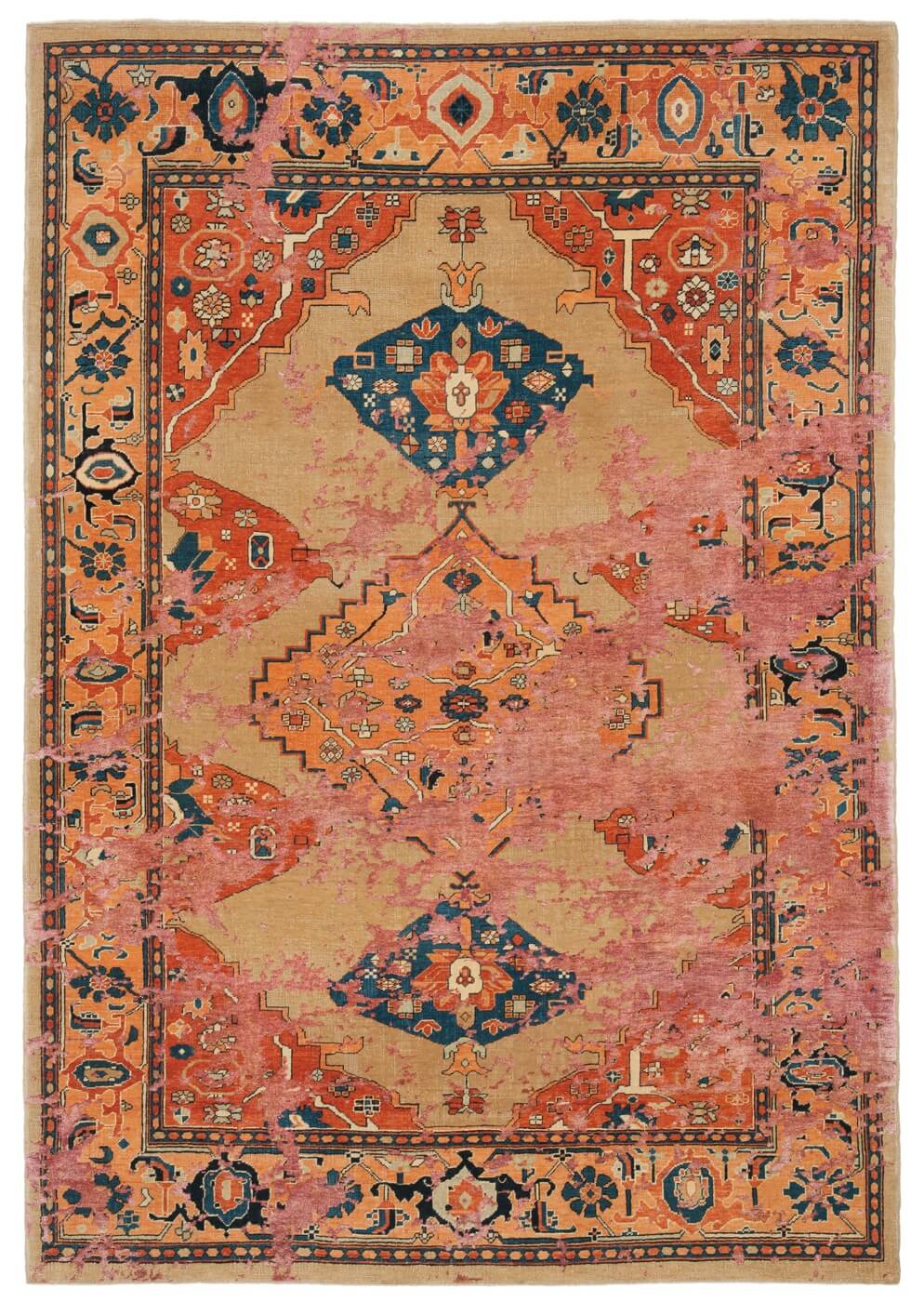 Serapi Kingsbury Sky Yellow Pink Silk Rug