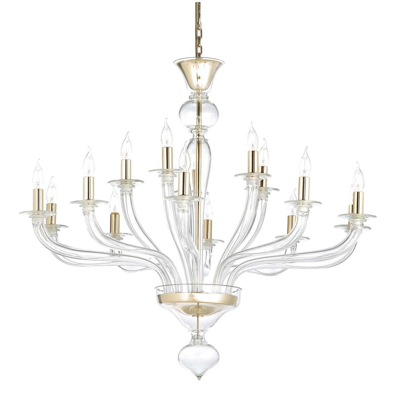 Murano Clear Glass Chandelier in 24K Gold Finish