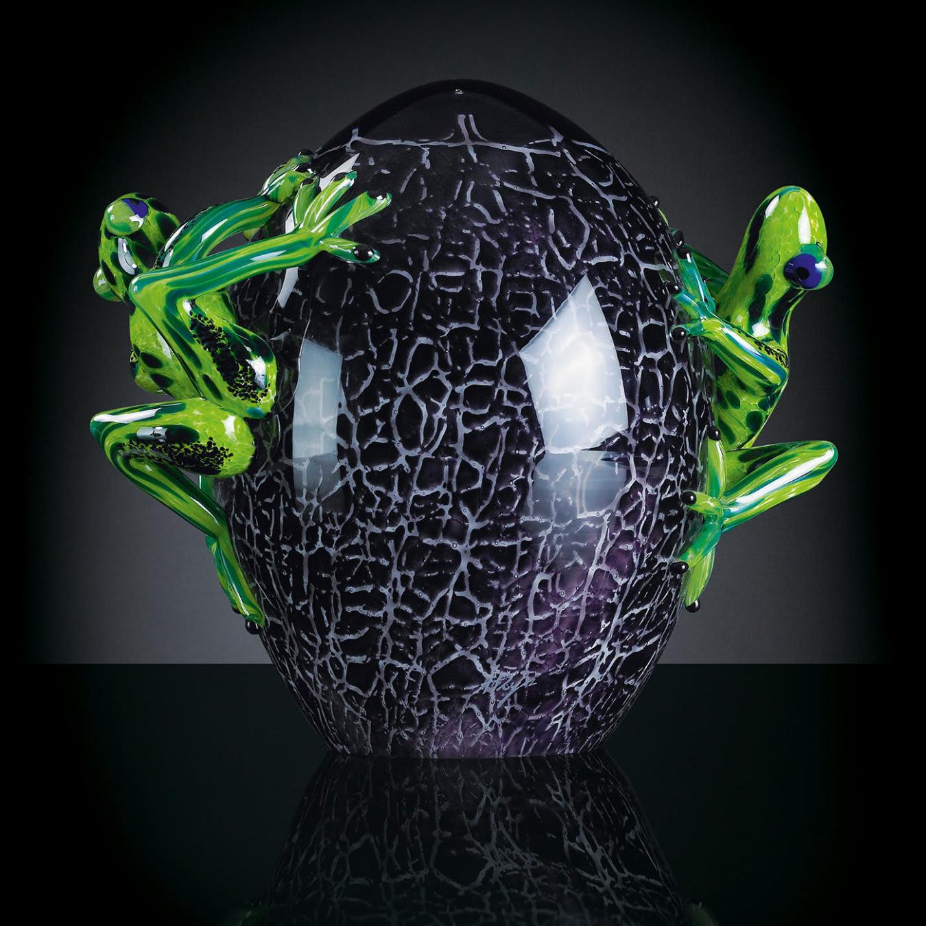 Crackled Glass Egg with Frog Detail